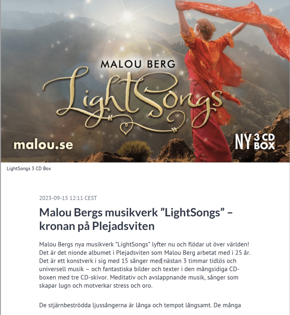 230915 Pressrelease Malou Bergs musikverk LightSongs - kronana på Plejadsviten